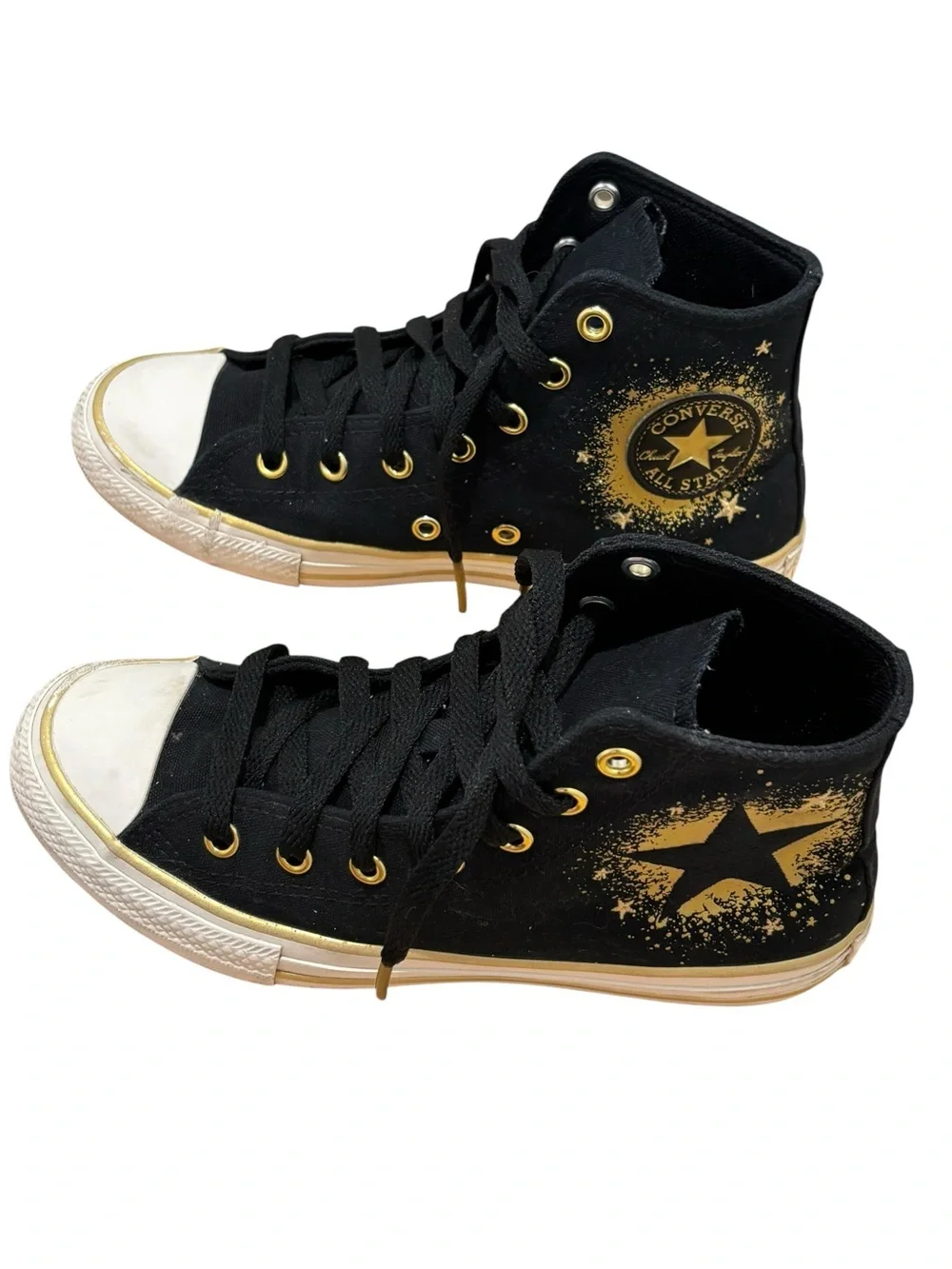 Converse Kids Black & Gold Star High Top Sneakers Size 2.5